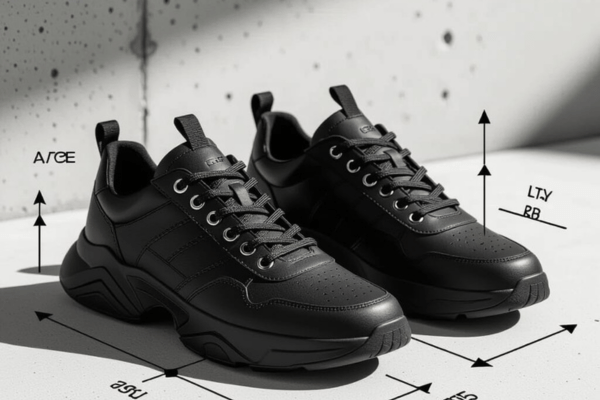 Black sneakers with 7 eyelets displayed from a top view, annotated with lacing measurements and labels.