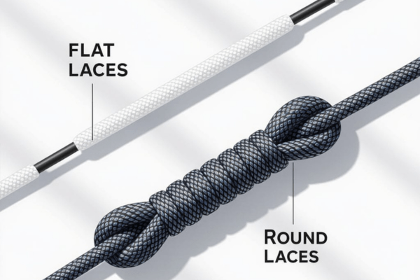 Flat and round shoelaces comparison showing strength and design differences