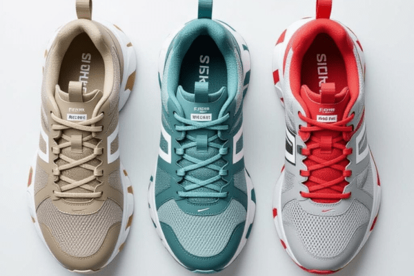 Three pairs of athletic shoes with different lacing styles to show personal choice in lacing methods