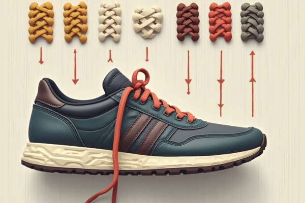 Various lacing patterns above a sneaker to demonstrate comfort-focused lacing options for wide feet.