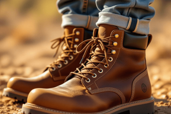 Durable brown work boots with easy laces for boots, perfect for comfort and quick fastening.