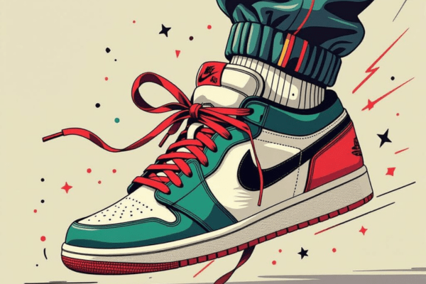 "Illustration of a sneaker with untied red laces, representing the question: why do my shoelaces keep slipping out?"