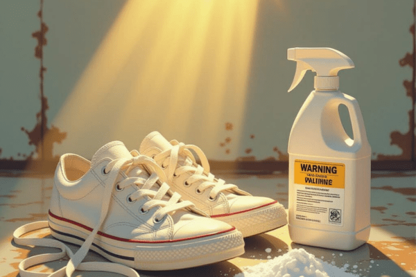 Why do shoelaces turn yellow due to bleach, sun exposure, and chemical reactions?