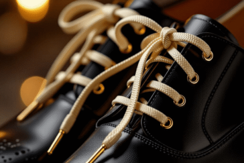 Elegant black shoes showcasing What Are Luxury Shoe Laces with golden tips.