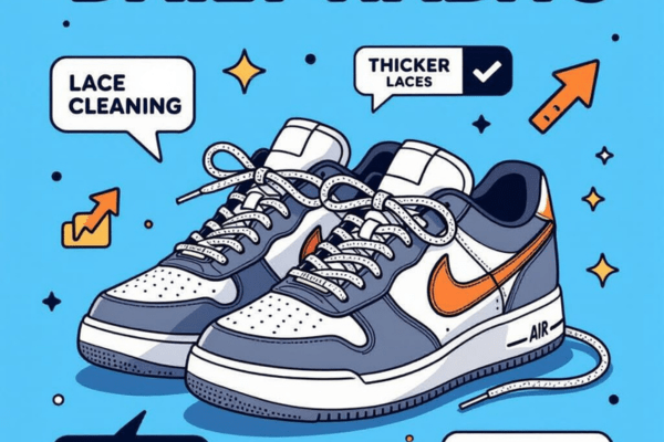 Illustration of a pair of sneakers with properly tied shoelaces, showcasing tips for preventing shoelaces from twisting.