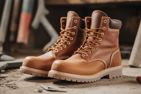 Best work boot laces on brown leather work boots with durable round laces for job site use