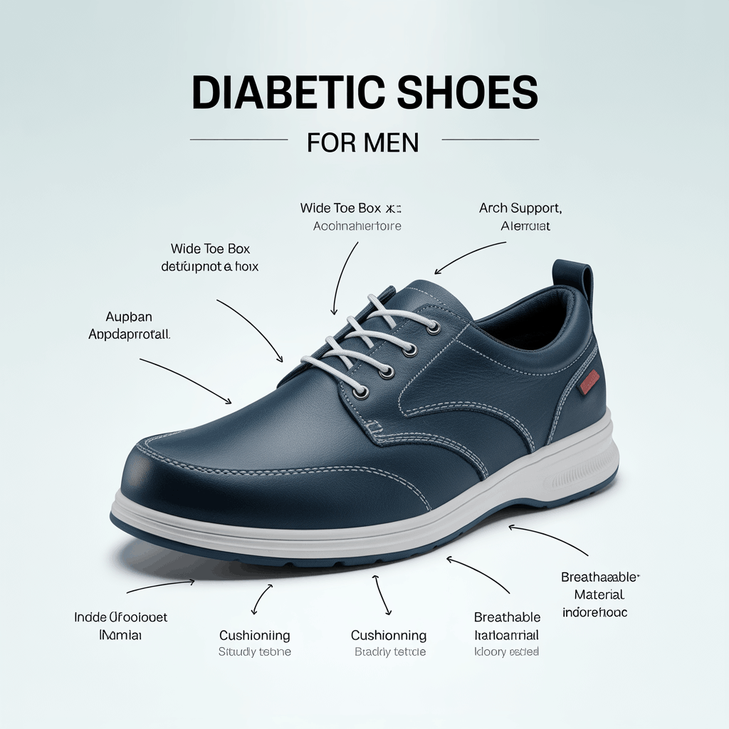Best diabetic shoes for men featuring wide toe box, arch support, cushioning, and breathable material for all-day comfort and foot protection.