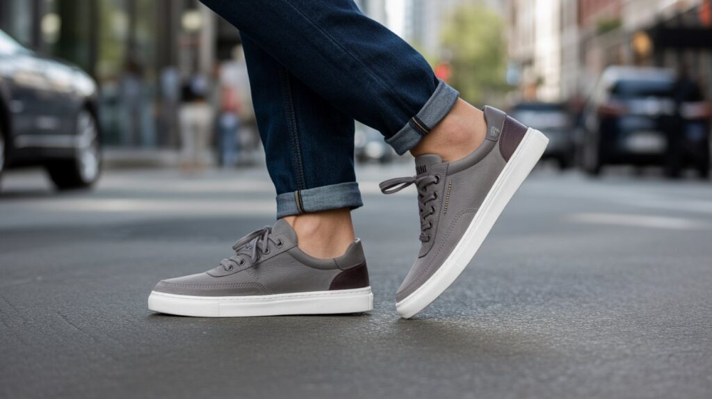 Man wearing casual urban sneakers, representing the best grounding shoes for men with comfort, style, and natural foot support