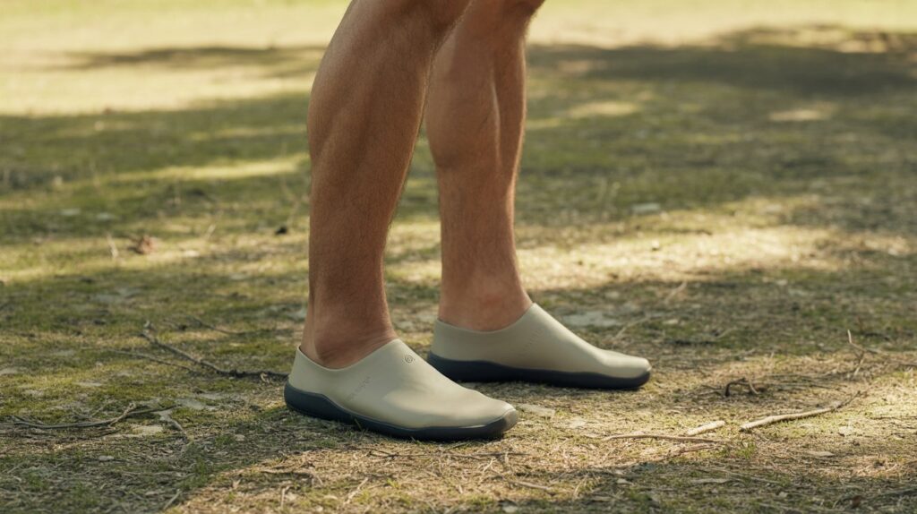 Best grounding shoes for men worn outdoors on natural ground showing minimalist design and comfort