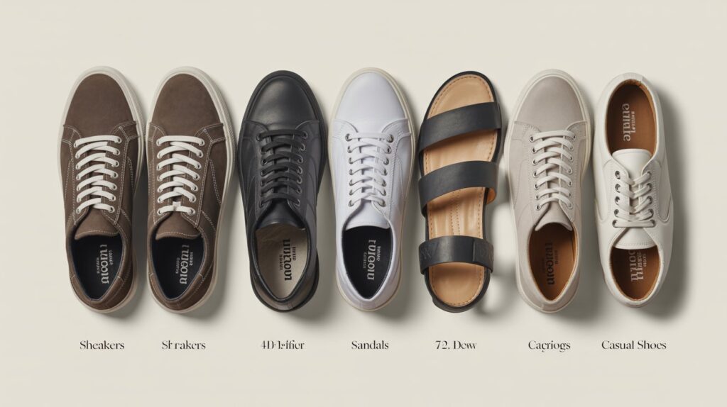 Best grounding shoes for men comparison showing different styles including sneakers, sandals, and casual shoes on a clean background