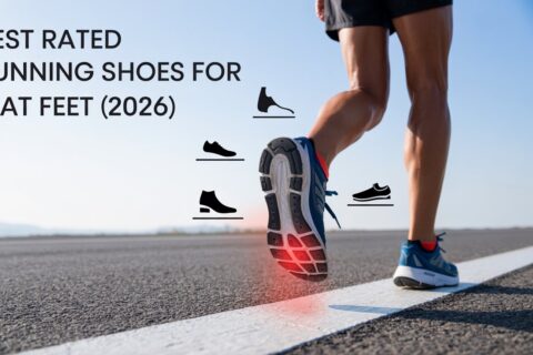 Runner wearing supportive shoes on road highlighting comfort and stability – best rated running shoes for flat feet 2026
