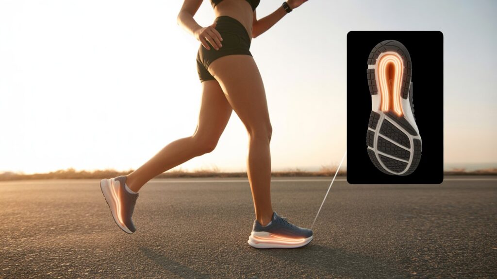 Female runner wearing best running shoes for women with flat feet featuring arch support and cushioned sole for stability and comfort