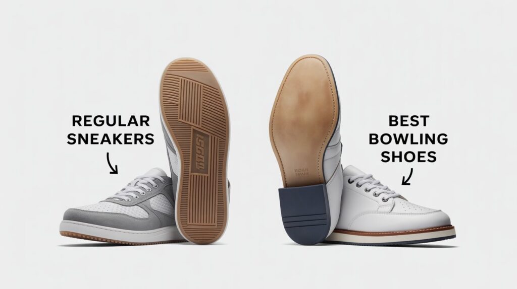Best bowling shoes for men compared to regular sneakers showing sole design and sliding performance differences